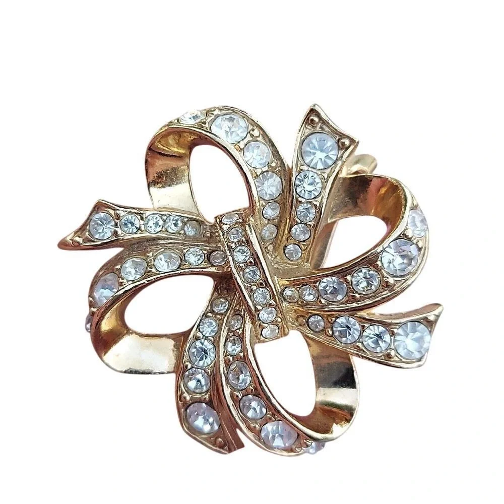 Vtg KJL for Avon‎ Runway Elegance GP Rhinestone Swirling Bow Earrings Exc - Picture 3 of 6
